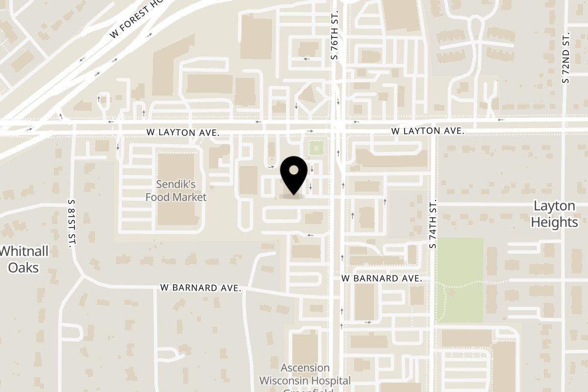 Map showing the location of The Dunali on 4751 S 76th St in Greenfield